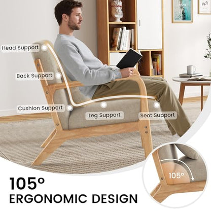 Mid Century Modern Accent Chair Set of 2, Upholstered Chair for Living Room, Accent Chair with Lumbar Pillow Solid Wood Frame Reading Chair Armchair for Bedroom Small Spaces, Grey