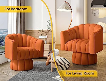 Swivel Accent Chair, 360° Swivel Barrel Chair with Armrest,Velvet Upholstered Single Sofa Reading Chair for Living Room,Bedroom,Waiting Room(Orange)