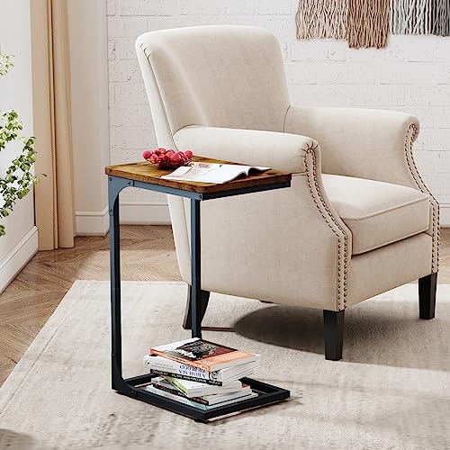 C Table Side Table Set of 2 Living Room Sets C Shaped Couch Tray End Tables Farmhouse, Rustic Brown (017-30BN)