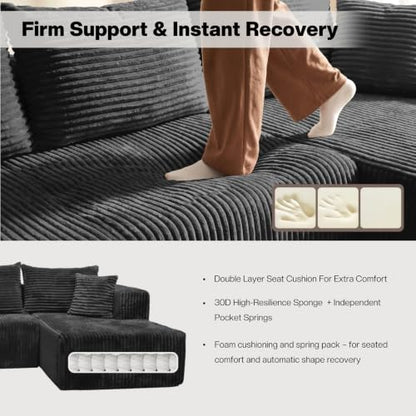 130'' U Shaped Sectional Couches for Living Room, Modular Boneless Cloud Sofa with 2 Chaise Lounges, 4-in-1 Flexible Combination Layered Foam Cushion Deep Seat Corner Couch, No Assembly Black
