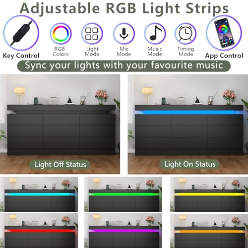 9 Drawer Dresser with Power Outlet, Modern Dresser with LED Light, view 5