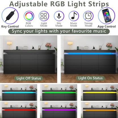 9 Drawer Dresser with Power Outlet, Modern Dresser with LED Light, view 5