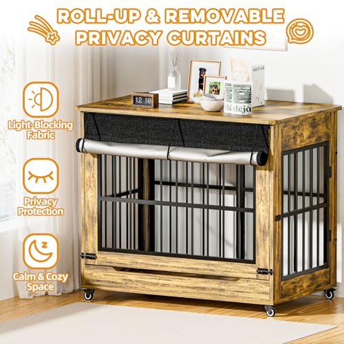46" Large Dog Crate Furniture, Double Door Wooden Indoor Dog Kennel Furniture, view 6