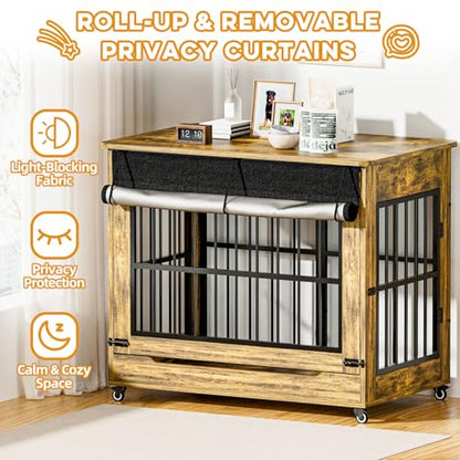 46" Large Dog Crate Furniture, Double Door Wooden Indoor Dog Kennel Furniture, view 6