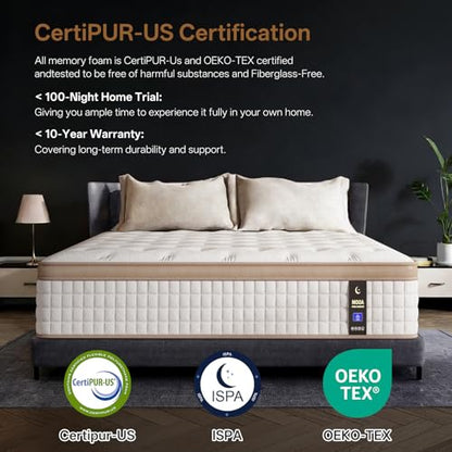 12 Inch Queen Mattress - Mattress Hybrid Cooling Gel Memory Foam & Pocket Coils,Medium Firm Mattress in a Box for Ergonomic Spinal Support,Motion Isolation & Edge Support for Side & Back Sleepers