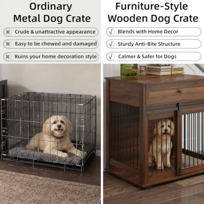 Dog Crate Furniture with Sliding Barn Door & Storage Drawer, End Table, view 7