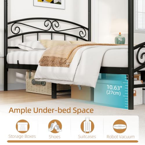 Full Size Canopy Bed Frame Black, Metal Four Posters Bed Frame, view 4