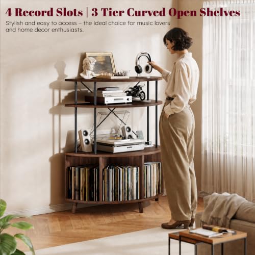 Large Record Player Stand with Power Outlets, 35.4" Turntable Stand, view 7