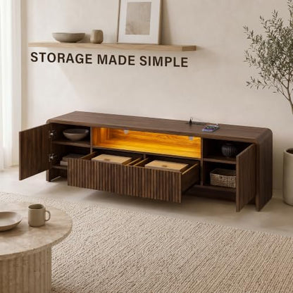 70" Fluted TV Stand for 75" TVs, LED Media Console with Storage, view 5
