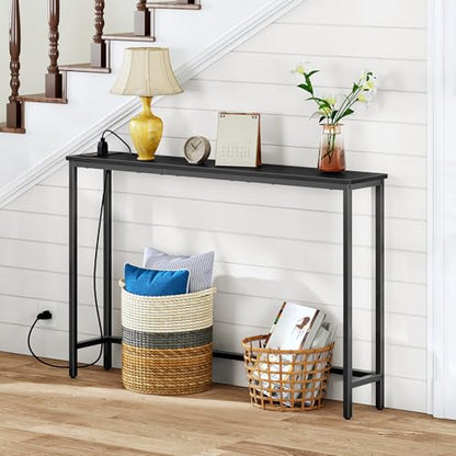 Narrow Console Table with Power Outlets, 44.9 Inches Sofa Table, Slim Behind Couch Table, Entryway Table with Display Shelf, for Living Room, Foyer, Hallway, Black BB114UXG01