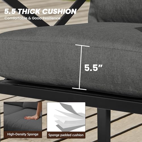 Outdoor Patio Furniture 4 Pieces Set, Modern Patio Conversation Sets, Outdoor Sectional Metal Sofa with 5.5 Inch Cushion and Coffee Table,Black