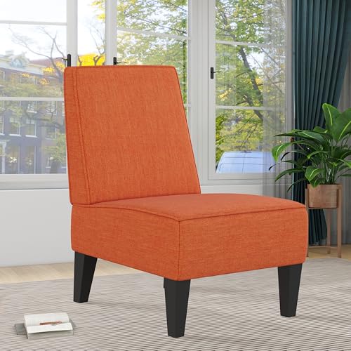 Accent Chairs Set of 2 Upholstered Living Room Chairs Armless Side Chairs Bedroom Chairs with Curved Backrest and Wooden Legs Orange