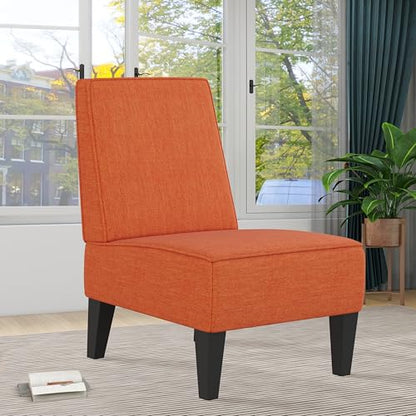 Accent Chairs Set of 2 Upholstered Living Room Chairs Armless Side Chairs Bedroom Chairs with Curved Backrest and Wooden Legs Orange