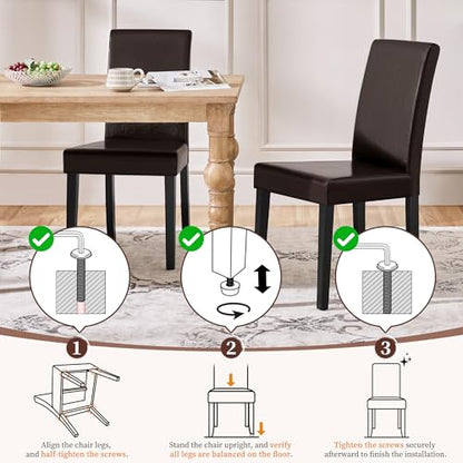 Yaheetech Dining Chairs Set of 4 PU Leather Dining Room Chairs with Waterproof Surface and Wood Legs for Kitchen Restaurant and Living Room, Dark Brown