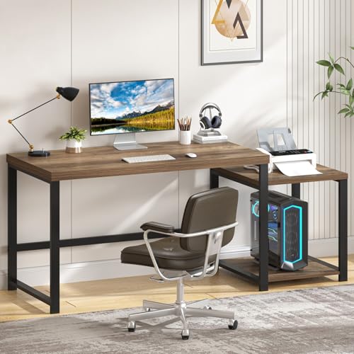 63 Inch Large Computer Desk with Printer Space & PC Tower Stand, view 2