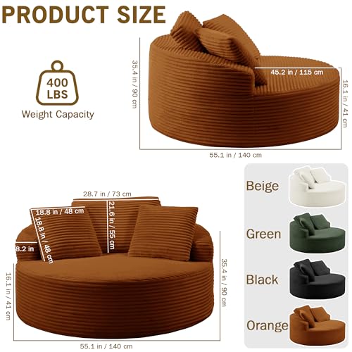 Oversized Round Chaise Lounge Chair, Corduroy Cloud Large Circle Sofa Chair, view 3