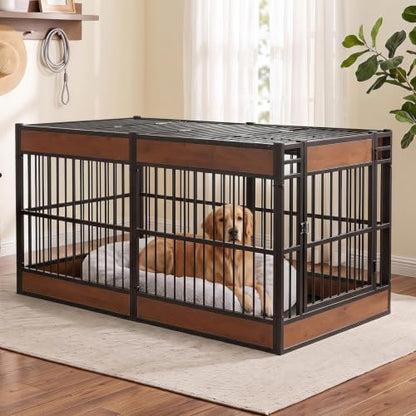 Furniture Style Dog Crate, 55" Large Wooden Metal Dog Kennel, view 2