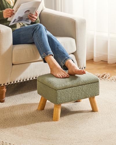 Storage Ottoman,Small Foot Stool, 15.75"×11.81"×11.02" Green,HBD042GR | Teddy Velvet,Sturdy Wood Legs,Footstool with Padded Seat, For Living Room Bedroom Couch Entryway