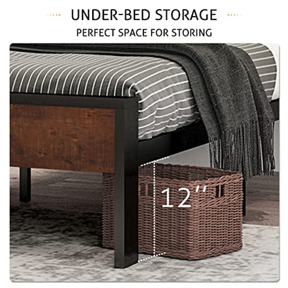 14 Inch Queen Size Metal Platform Bed Frame with Wooden Headboard and Footboard, view 5