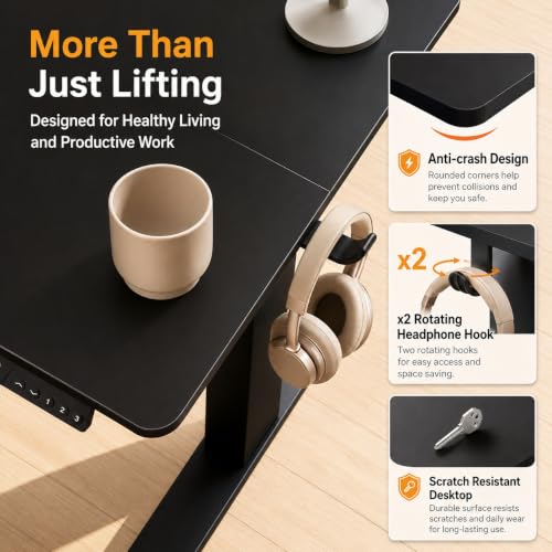 Electric Standing Desk, 32x19 Inch, Black, view 6