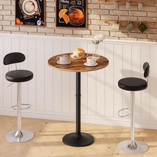 Round Bar Table, 35" Tall Pub Table, Cocktail Table with Base for Narrow Space, Bar Height Table for Kitchen, Easy to Assemble, Rustic Brown BF57BT01
