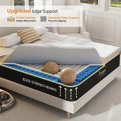Twin Mattress 12 Inch, Cooling Gel Memory Foam Hybrid Mattress Twin Size in a Box, Quiet Pocket Springs, Skin-Friendly Fabric, Medium Firm Support, Perfect for Kids, Dorms & Guest Rooms