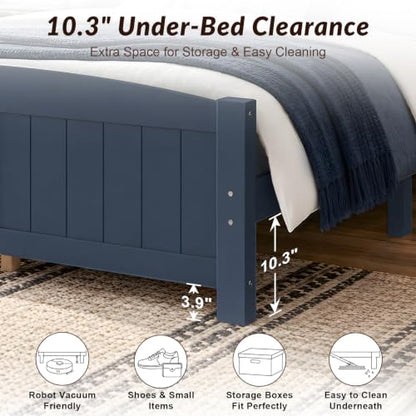 King Size Farmhouse Bed Frame with Headboard & Footboard, Blue Wood Bed, view 5