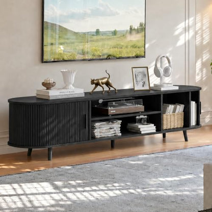 62.8" Mid Century Modern TV Stand with Fluted Sliding Doors, view 7
