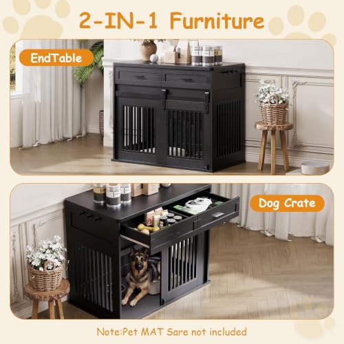 44.5in Dog Crate Furniture,Heavy Duty Dog Kennel with 2 Storage Drawers, view 7