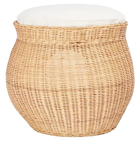 SAFAVIEH Home Collection Suli Honey Rattan/White Cushion Dome Cat Bed