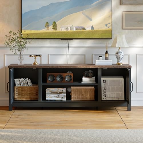 54" Farmhouse TV Stand with Storage Cabinet and Open Shelves, view 7