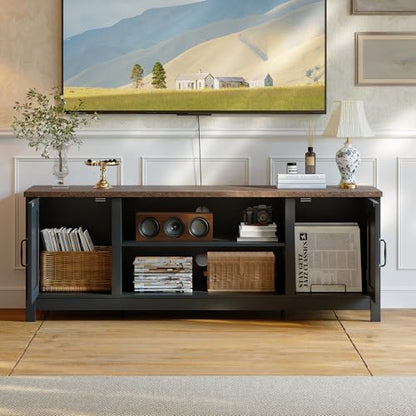 54" Farmhouse TV Stand with Storage Cabinet and Open Shelves, view 7