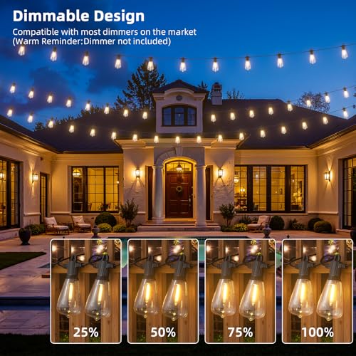 LED Outdoor String Lights, 500FT Outside Waterproof Hanging Patio Lights with 250+10 Shatterproof ST38 Edison Bulbs, 2700K Warm White, Dimmable Light for Back Yard Porch Party Gazebo Bistro