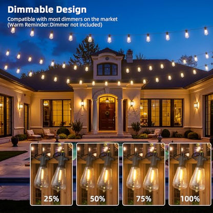 LED Outdoor String Lights, 500FT Outside Waterproof Hanging Patio Lights with 250+10 Shatterproof ST38 Edison Bulbs, 2700K Warm White, Dimmable Light for Back Yard Porch Party Gazebo Bistro
