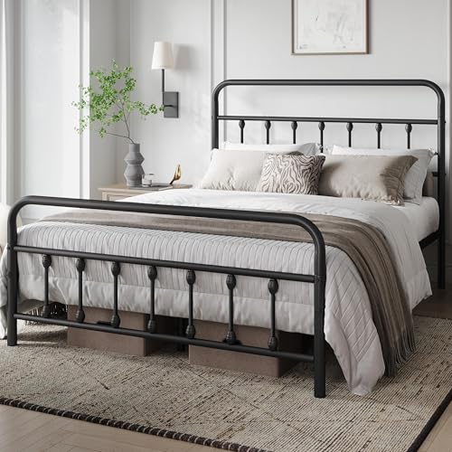 Yaheetech Full Bed Frame with Headboard, Victorian Vintage Black Iron, view 4