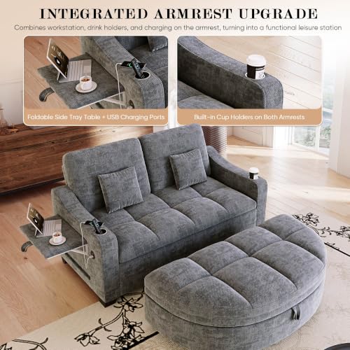 60” Loveseat Chaise Lounge Chair with Ottoman, view 7