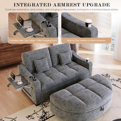 60” Loveseat Chaise Lounge Chair with Ottoman, view 7