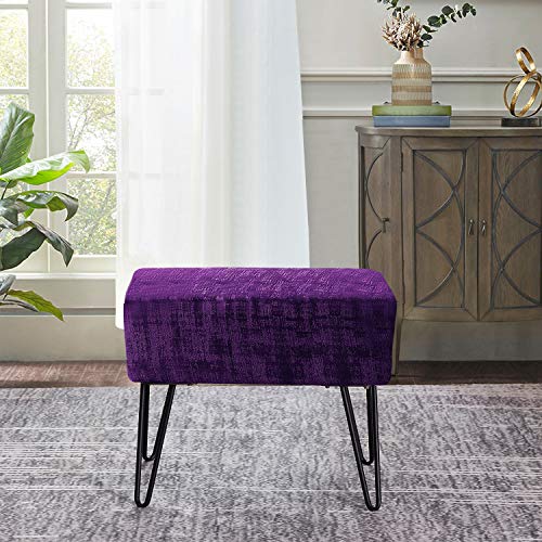 sImperial Purple Fuzzy Velvet Ottoman, 19" Rectangular Foot Rest Stool for Living Room, Small Space Entryway Bench Shoes for Bedroom End of Bed, Decorative Makeup Stool for Adult