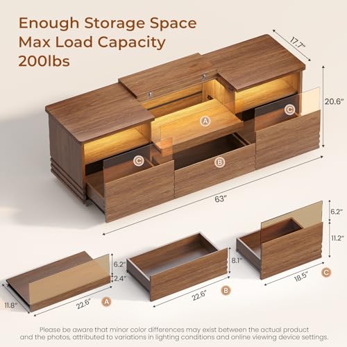 Fluted TV Stand with LED, Mid-Century Modern TV Cabinet, Brown, view 3