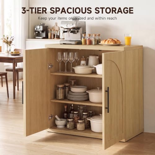 31.5" Fluted Oak Buffet Cabinet Sideboard with Storage, view 7