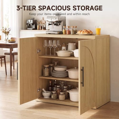 31.5" Fluted Oak Buffet Cabinet Sideboard with Storage, view 7