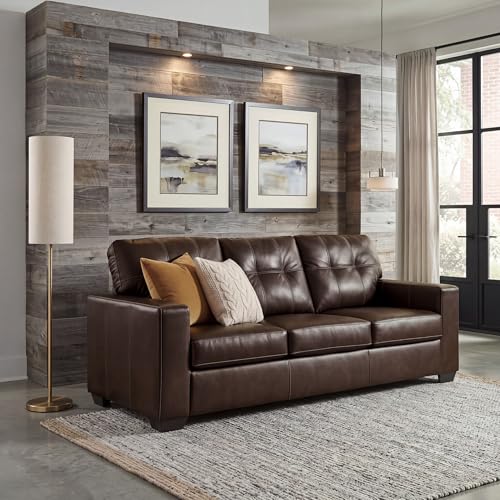 Signature Design by Ashley Santorine Transitional Tufted Leather Match Sofa, Dark Brown