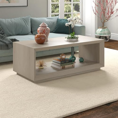 48" Rectangular Coffee Table with Open Storage Shelf for Living Room, Family Room, or Office, Beech White
