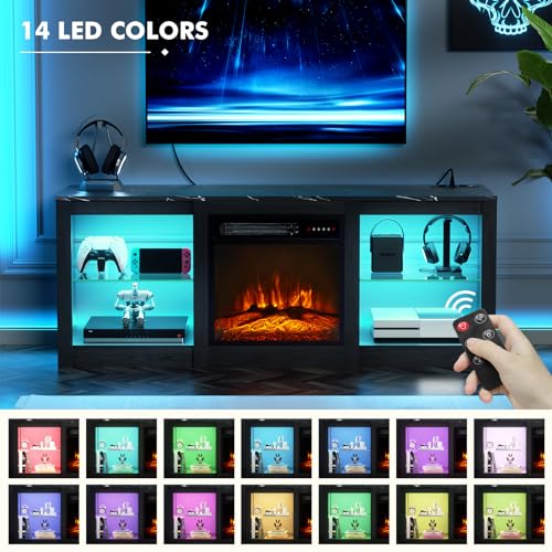 Electric Fireplace TV Stand for 65-80"TV, w/Power Outlets, Black, view 6