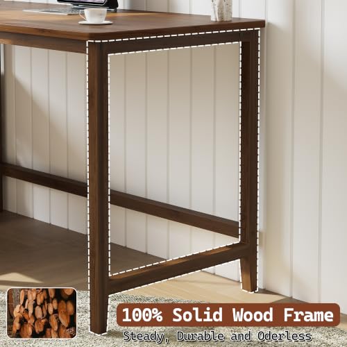 47 Inch L Shaped Computer Desk with Solid Wood Frame & Power Outlets, view 4