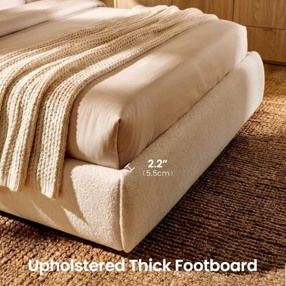 Queen Wood Platform Bed with Winged Headboard, Beige, view 6
