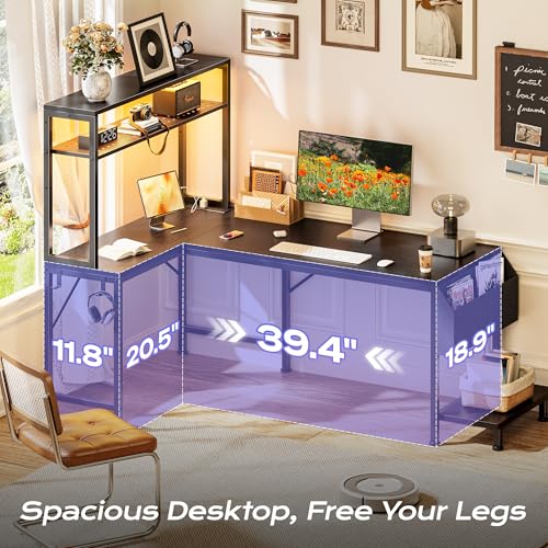 L Shaped Gaming Desk with LED Lights & Power Outlets, view 6