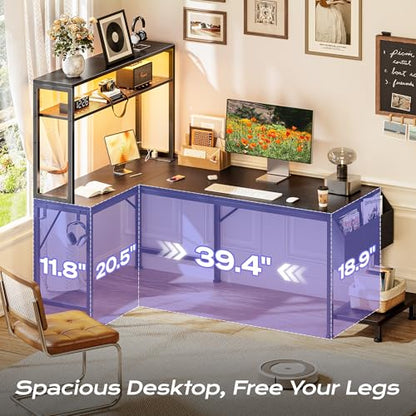 L Shaped Gaming Desk with LED Lights & Power Outlets, view 6