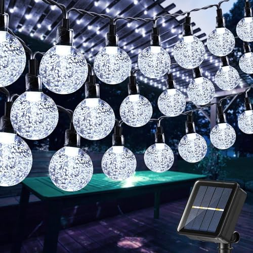Solar String Lights Outdoor, 56ft 100 LED Globe String Light with 8 Mode, Waterproof Crystall Ball Lights Solar Patio Lights for Garden, Lawn, Patio, Gazebo, Yard, Outdoor Decor - Cool White