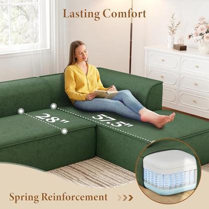 106" Cloud Sectional Couch with Chaise, Deep Seat Modular Sectional Sofa Chenille Memory Foam Sofa Boneless Couches for Living Room Bedroom, No Assembly Required (Green, Right-Facing Chaise)